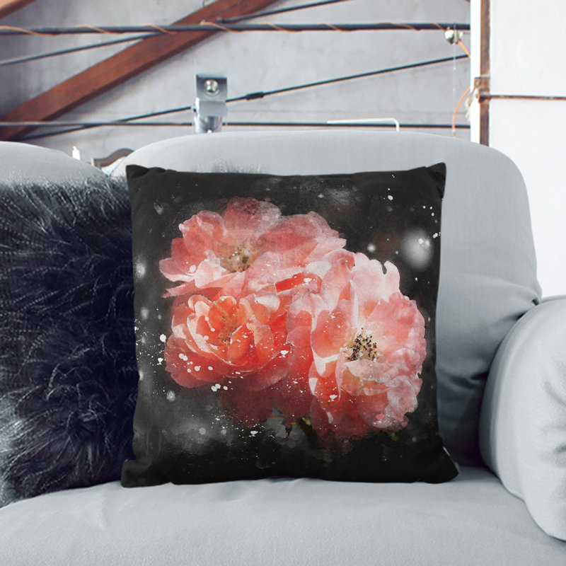 Three Pink Flowers Scatter Cushion, Stone, 55cm H x 55cm W x 20cm D