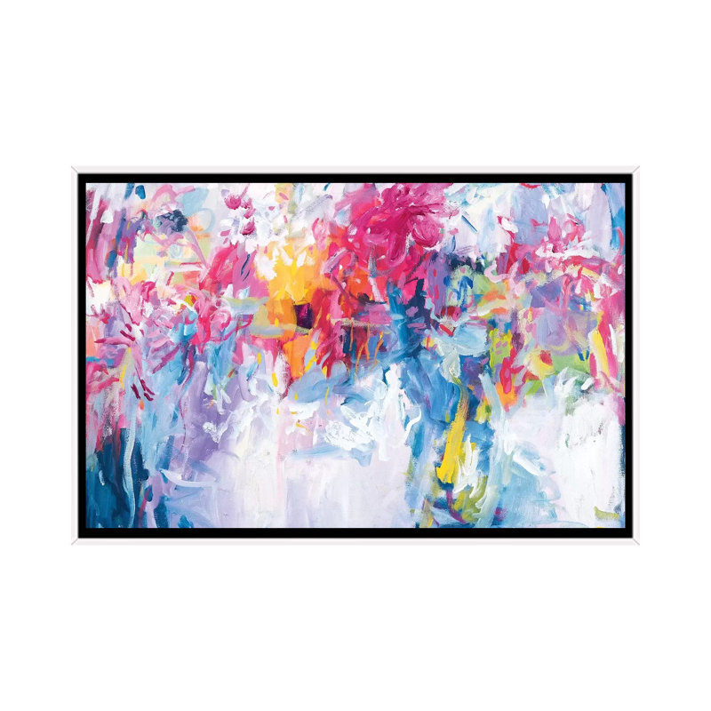 Reproduction d’art, "fleurs dans ma main" par Amira Rahim, H 18 po x l 26 po x P 1,5 po, Toile blanche encadrée, Pas de tapis