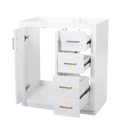 30'' Bathroom Vanity, Solid Wood Frame Bathroom Storage Cabinet, Freestanding Vanity Set with 3 Drawers& Soft Closing Doors