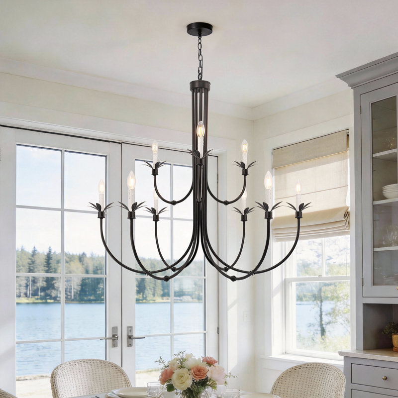 Lustre traditionnel à 9 lumières de 42 po, Noir mat