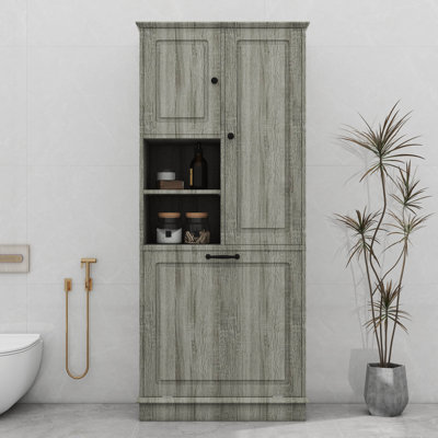 Armoire de rangement de 67,7 po de hauteur avec panier rabattable, tablettes réglables et 2 portes, armoire de plancher autoportante avec poignées en alliage d'aluminium