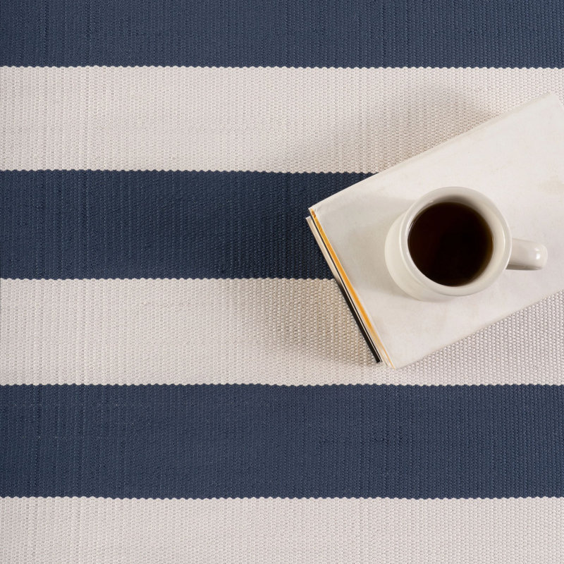 Banks Stripe Navy Handwoven Indoor/Outdoor Rug, Rectangle 2' x 3'
