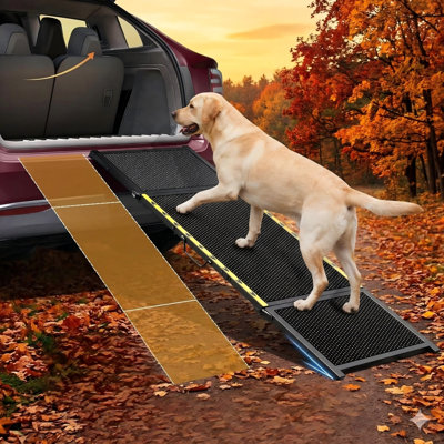 74 Inches Long & 20 Inches Wide Longest Dog Ramp for Vehicle - Wide Portable Pet Dog Ramps for Large Dogs, Canine Car Ramp for Car SUV, Truck, RV, Bed, Lightweight Ramps with Anti-Slip Mesh Holds up to 250 Pounds, Black