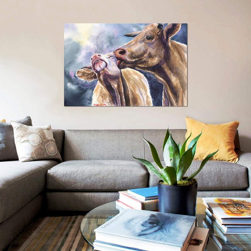 Cows par George Dyachenko - reproduction d'art sur toile, H 40 po x l 60 po x P 1,5 po, Toile tendue, Pas de tapis