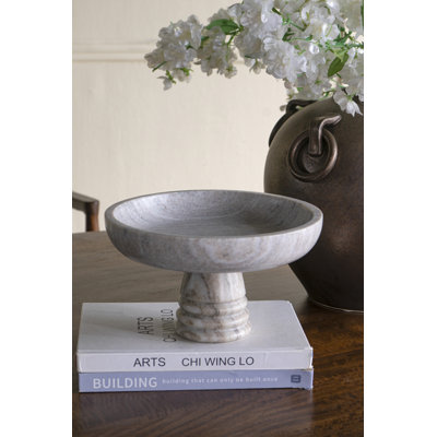 Cuvette piédestal en marbre D10x6 "avec finition gris naturel et base nervurée