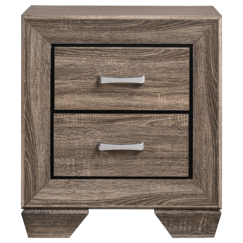 Tomasina Washed Taupe 2-Drawer Rectangular Nightstand, Taupe