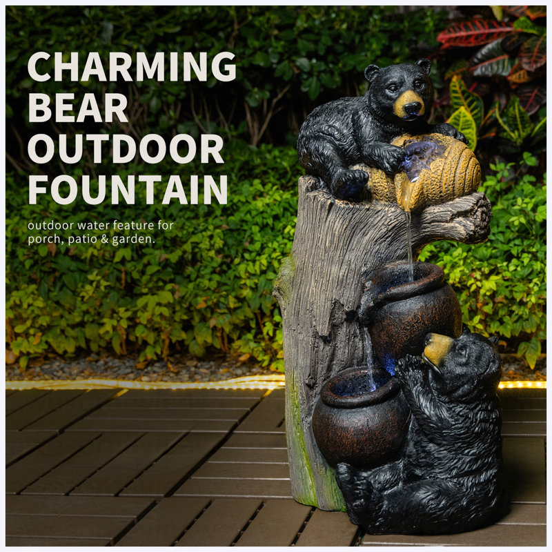 Bear Outdoor Water Fountain With LED Lights Cascading Fountains Outdoor For Patio Yard Balcony 23.62'' Garden Fountains Outdoor And Outdoor Water Fountain Decor