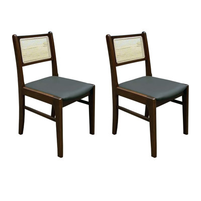 Ensemble de 2 chaises de salle à manger en bois avec dossier en canne tressée et assise rembourrée - bois