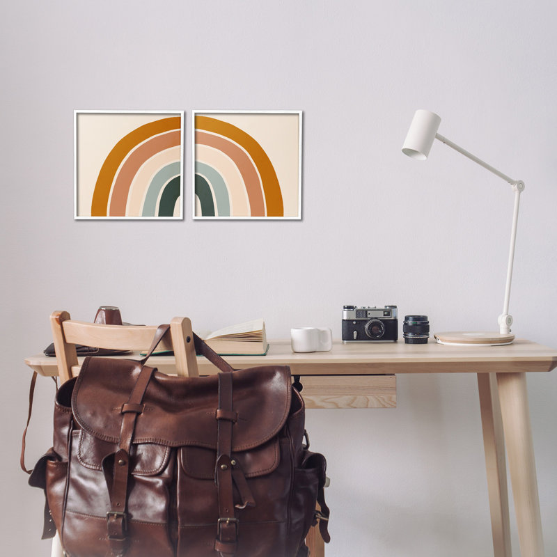 «Asymmetric Warm Retro Rainbow», ensemble de 2 estampes numériques par Victoria Borges, Giclée encadrée blanc bord de mer