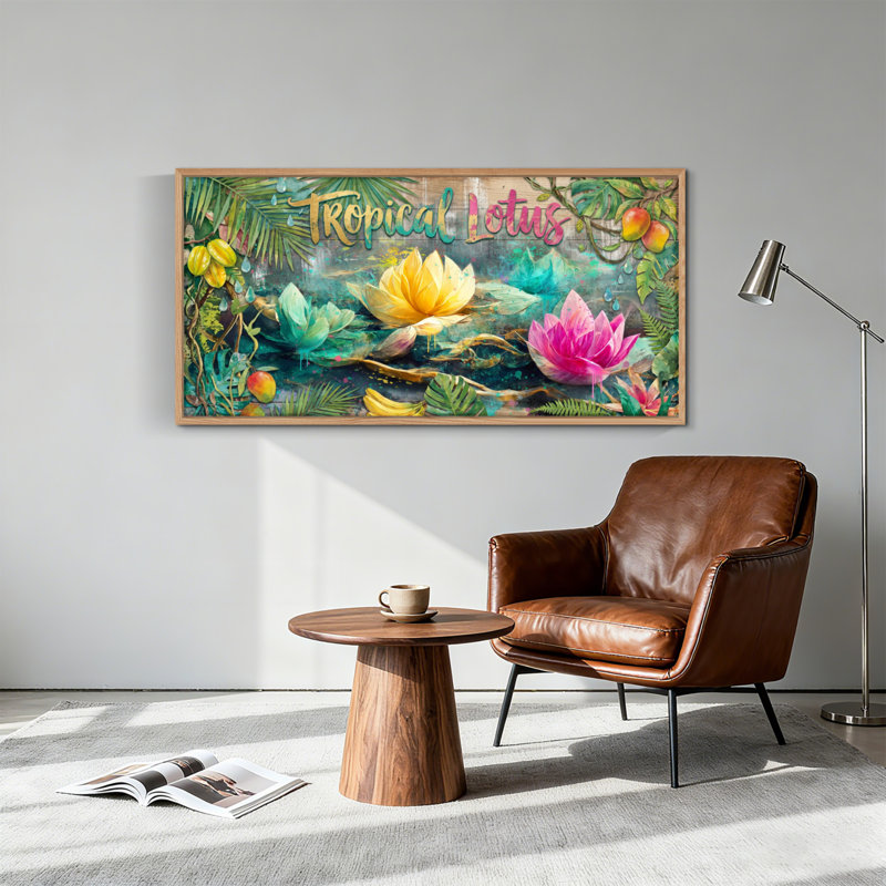 Tableau encadré sur toile « Lotus tropical », 1 pièce, 147 x 71 cm, 58 po x 28 po
