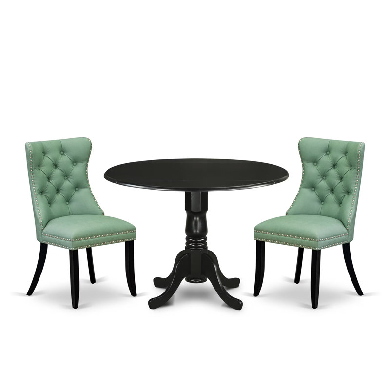 Ensemble de table de cuisine 3 pièces composé d'une table de salle à manger ronde avec Dropleaf et 2 chaises rembourrées, noir