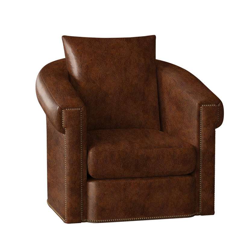 Andre Swivel Armchair, French Natural, Anilina Cacao Genuine Leather