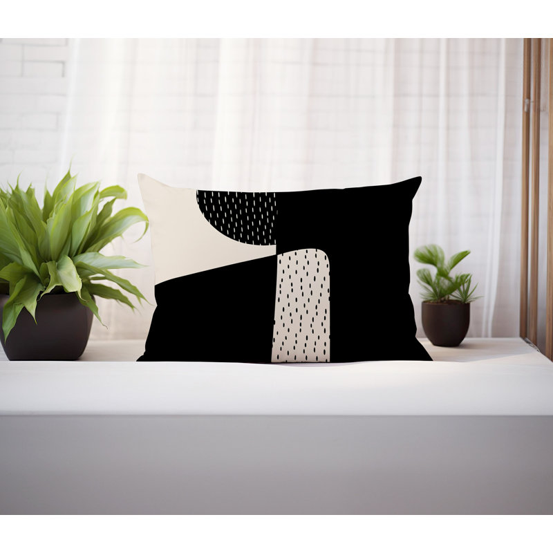 Coussin lombaire réversible intérieur / extérieur Vikka, H 14 po x l 20 po, Noir/Blanc cassé