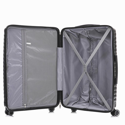 14"/20"/24"/28"  4 pcs/set in PP Spinner Wheel Luggage, Carry on Suitcase, Iron Pull Rod, Combination Password Lock, 14" Cosmetic Case (Black)