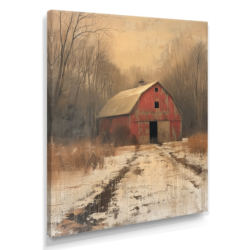 «Red Brown Autumn Vintage Vibes Barn» - art mural grange, Toile tendue, 40" H x 30" W