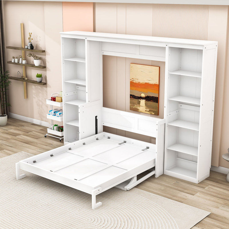 Lit escamotable avec bureau intégré et rangement spacieux, Double