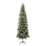 National Tree Company, First Traditions Collection, 7.5Ft Artificial Feel Real Virginia Pine Slim Mixed Hinged Tree With Berries And Pinecones