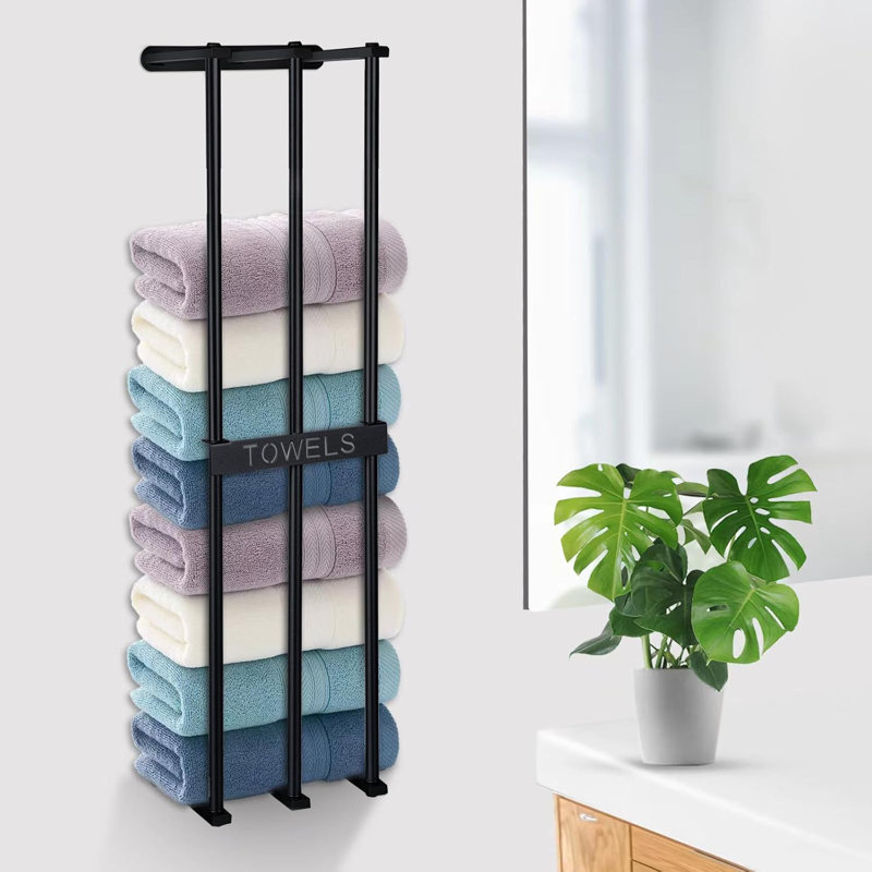 Porte-serviettes mural à 3 barres pour les petits espaces, porte-serviettes en métal robuste pour l'organisation de la salle de bain, maximise le rangement vertical pour les serviettes roulées dans la salle de bain, le véhicule récréatif, le camping-car et la buanderie