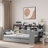 Multifunctional Wooden Daybed With Storage Shelves, Study Desk And Trundle-393345123-393345125