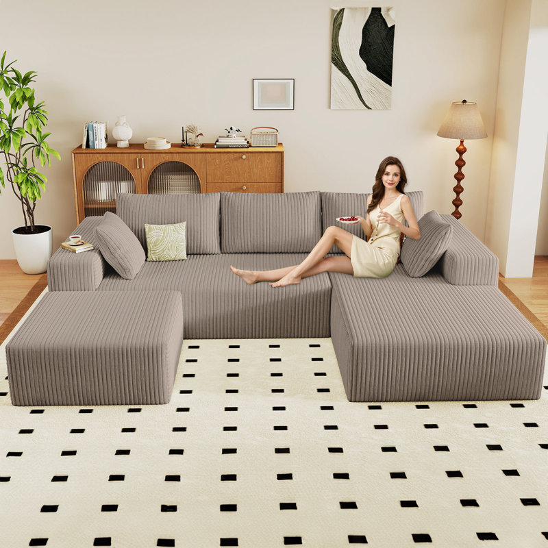 Canapé modulaire Boneless 96 po Cloud Couch, Orienté à droite, Velours côtelé chameau
