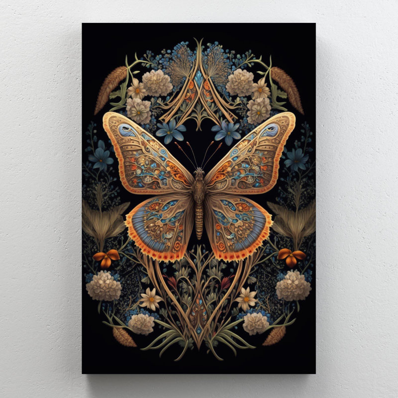 Fleurs sauvages et papillon - impression sur toile tendue, H 36 po x l 24 po x P 1,25 po