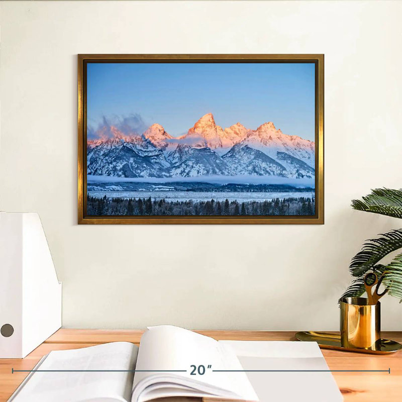 Grand Tetons congelés, Cadre flottant doré, 13 po x 9 po