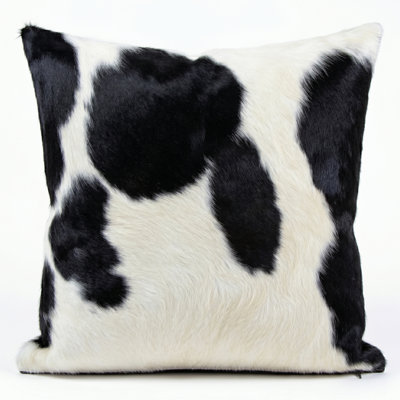 Housse de coussin décorative en cuir de vache noir et blanc - 51 x 51 cm