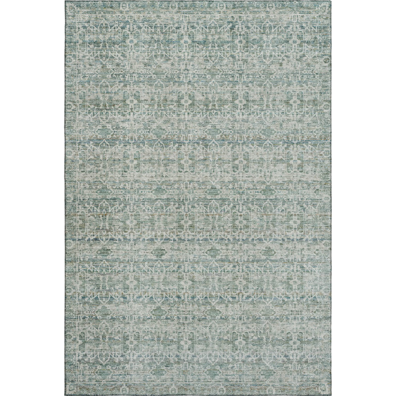 Premium Machine Washable Mayfield AMF2152 Striped Rug, Teal, Rectangle 3' x 5'