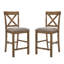 Sans accoudoirs, revêtu de lin, 2 chaises de salle à manger, bois en forme de X, brun clair et chêne antique, siège rembourré, hauteur de comptoir à hauteur standard, dossier croisé, couleur, siège uni