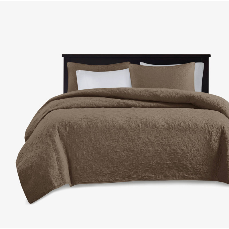 Quebec Reversible Quilt Set, Twin/Twin XL Coverlet + 1 Standard Sham, Mocha