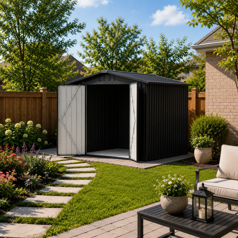 8 ft. x 8 ft. Metal Storage Shed with Lockable Doors