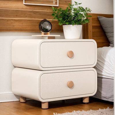 Nightstands, Minimalist Night Stands With Microfiber Leather, Solid Wooden Nightstand With 2 Sliding Drawer, Small Multiple Drawer Bedside Table For B by Orren Ellis