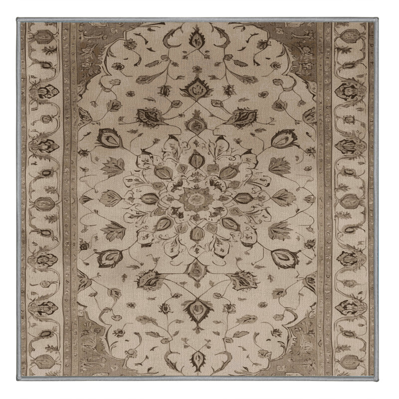 Tapis gris Tabriz lavable à la machine, Carré 5 pi