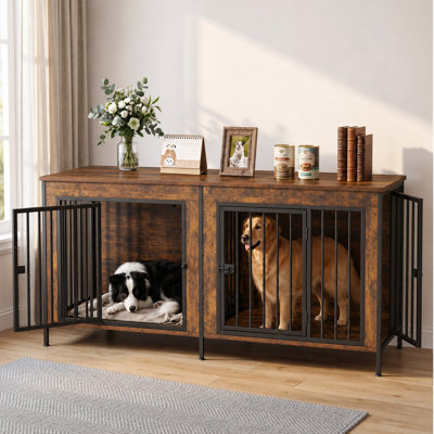 Heavy Duty 54 Inch Double Dog Crate Furniture, Decorative Multi-Pet House Kennel Cage