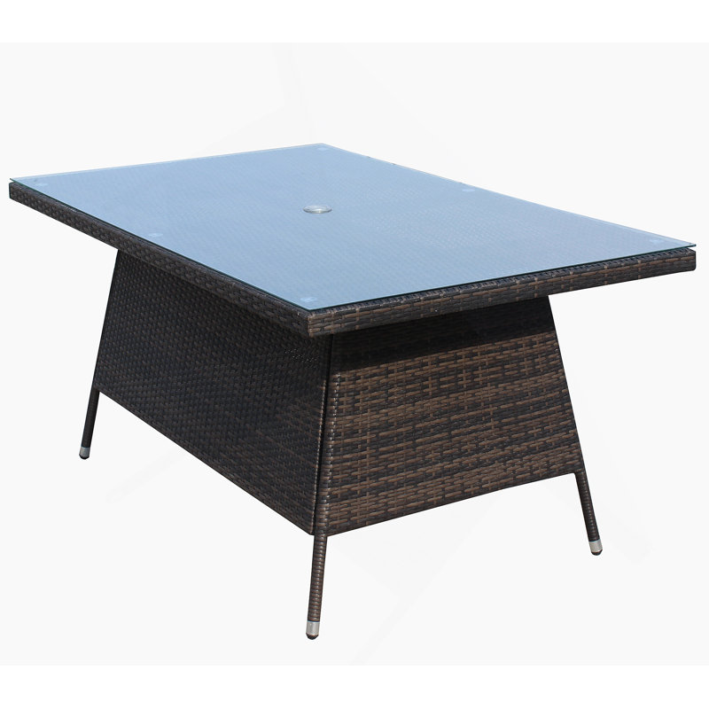 Table de salle à manger d'extérieur pour terrasse avec verre trempé transparent