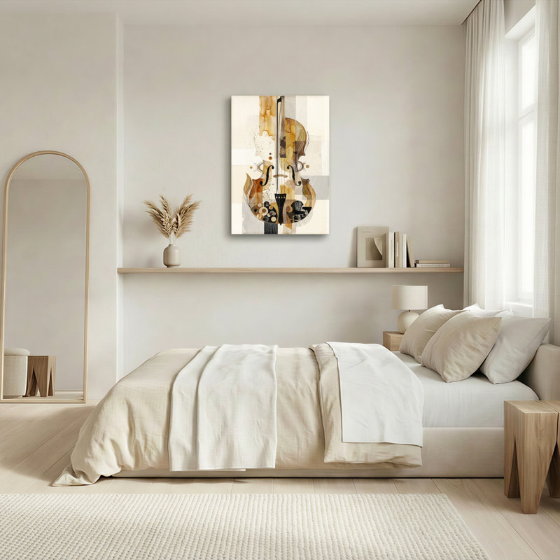Ensemble de 1 tableau abstrait sur toile représentant un violon, H 48 po x l 36 po, Toile tendue