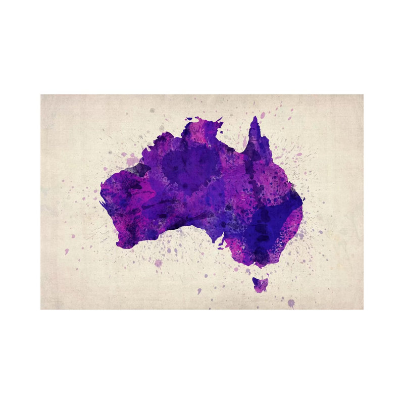 Map Of Australia (Purple) Paint Splashes by Michael Tompsett - Wrapped Canvas Print, 66.04 cm H x 45.72 cm W x 3.175 cm D