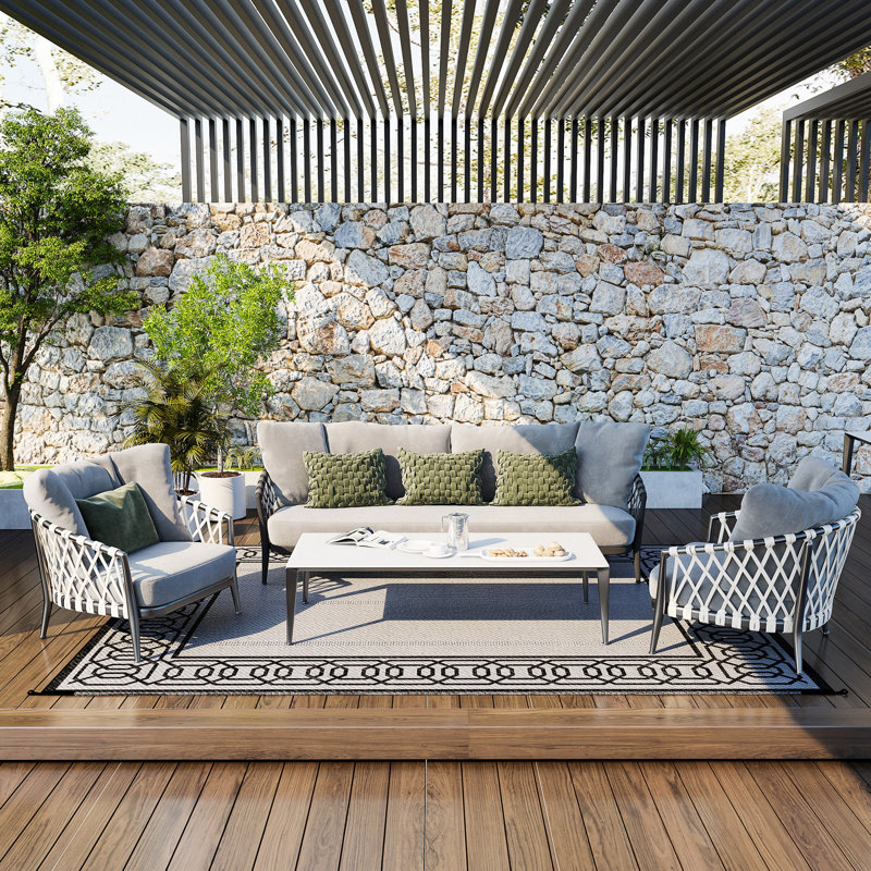 Tapis de pique-nique réversible, extérieur en plastique imperméable 9 pi x 12 pi, bordure noire et grise, pour cour, terrasse, plage, tapis d'extérieur de camping, 12 pi, camping, pique-nique, bordure