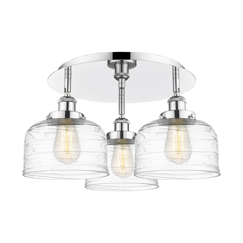Bejtullah Glass Flush Mount, Clear Deco Swirl, Polished Chrome