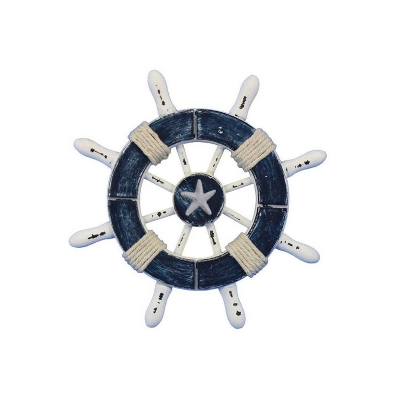 Roue d’expédition décorative 6" avec étoile de mer, Bleu foncé / Blanc