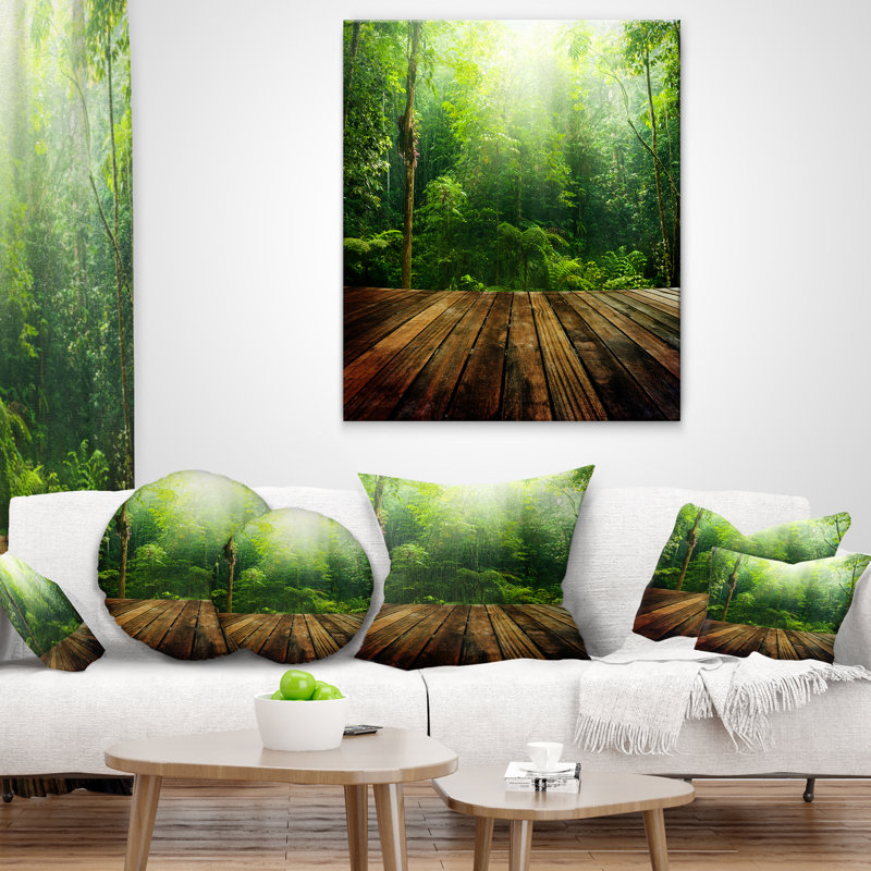 Coussin vert forêt avec rayon de lumière, 12 po x 20 po, Coussin lombaire