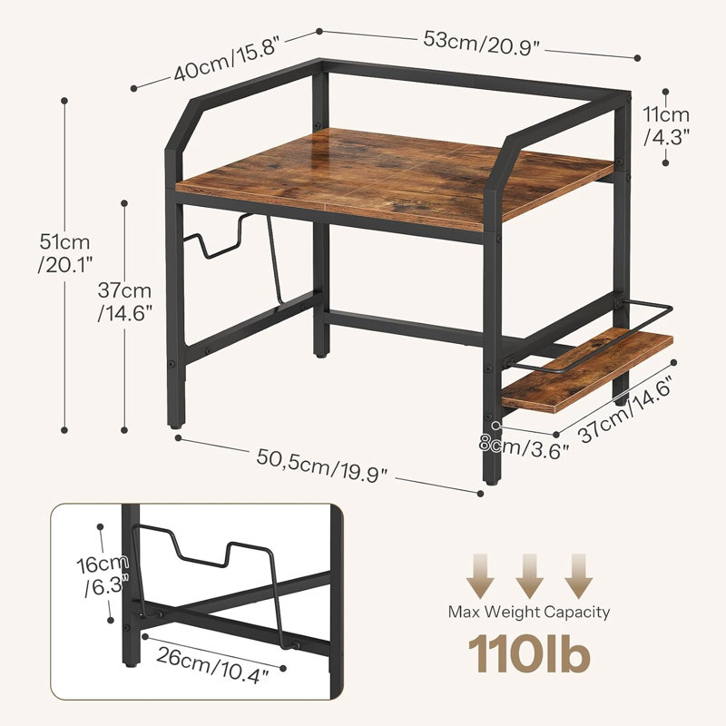 Étagère de comptoir pour micro-ondes, support pour micro-ondes, tablette de cuisine avec porte-couvercle et porte-épices, tablette de comptoir, brun rustique