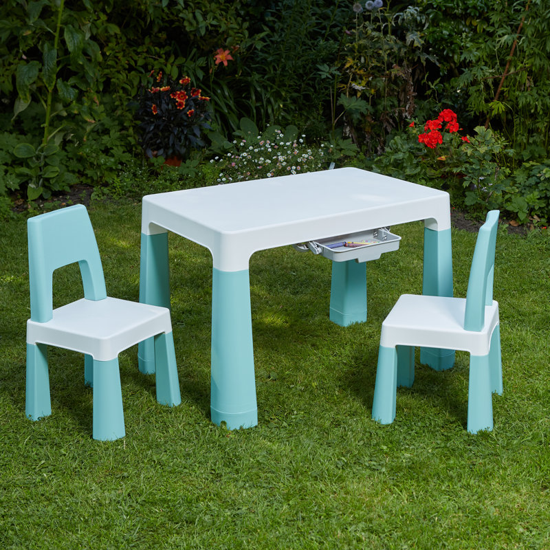 Kids Height Adjustable Table and 2 Chairs Set, Green/White