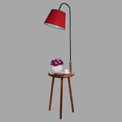 Lampe sur pied élégante avec table en bois et corps en métal, finition noyer, 63,0 pouces de hauteur | Dimensions de la table: 14,6 po x 14,6 po | Prise E27 (40 W maximum), interrupteur marche / arrêt sur le câble | Parfait pour le salon, la chambre à coucher et le bureau