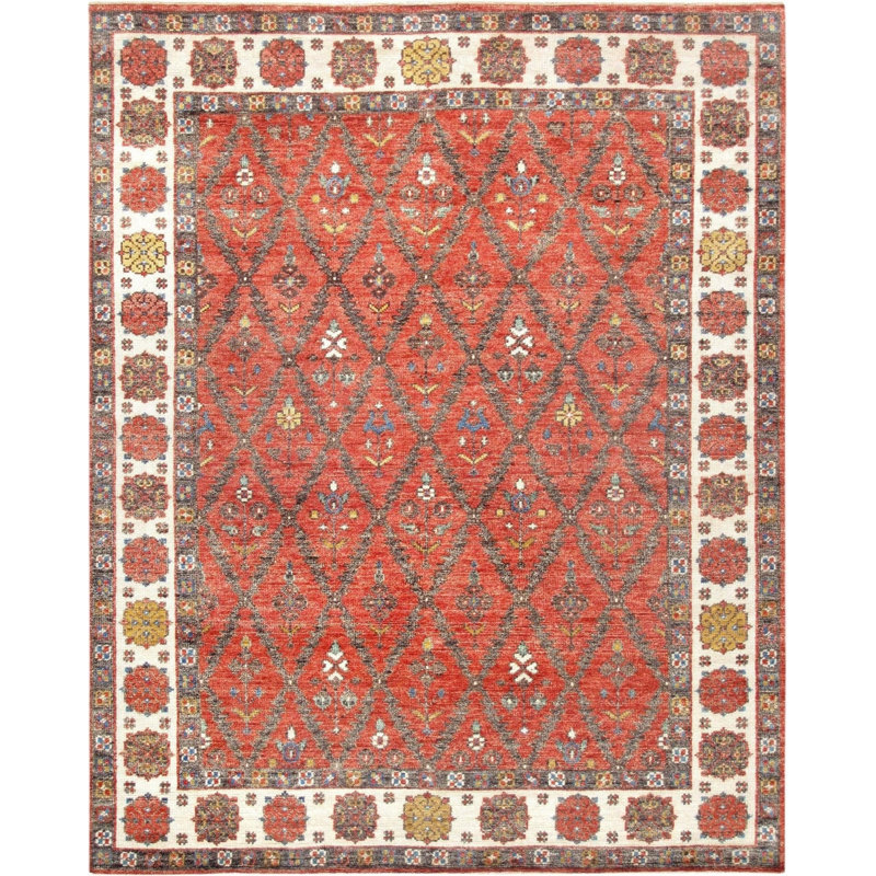 Tapis oriental en laine / coton noué à la main 7 pi 9 po x 9 pi 10 po Oriental