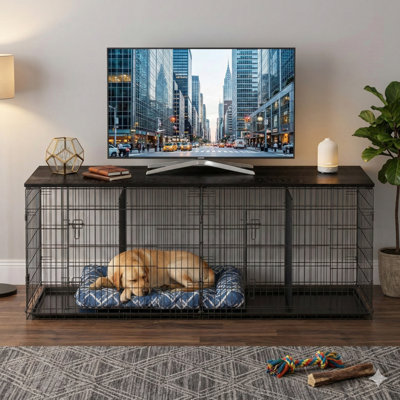 Wooden Countertop Topper for Dog Crates, Fits Sizes 48, 42, 36, 30, and 24 Inches, Functions as Cover and Table Surface, Crate Not Included, Black Finish, Designed for 42-Inch Crate