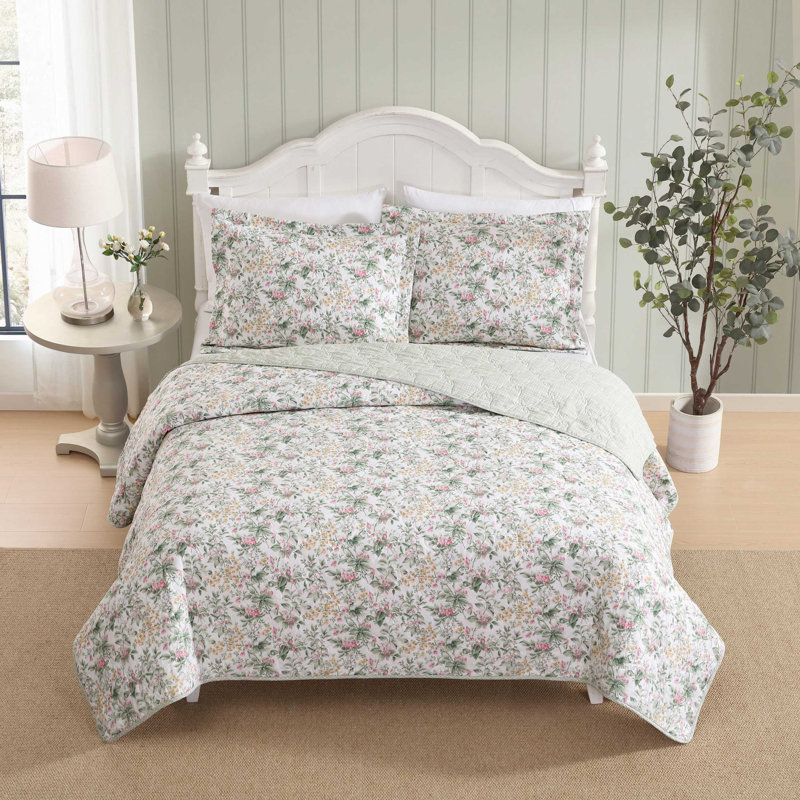 Ensemble de courtepointe réversible rose Laura Ashley, Courtepointe pour très grand lit + 2 tailles déc
