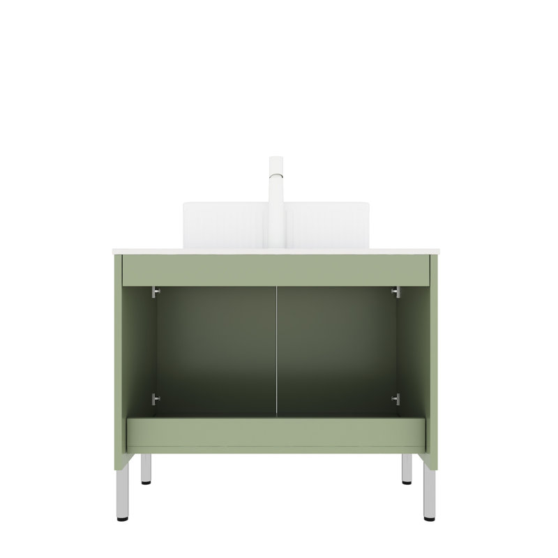 Armoire de rangement autoportante en contreplaqué pour salle de bain, Vert