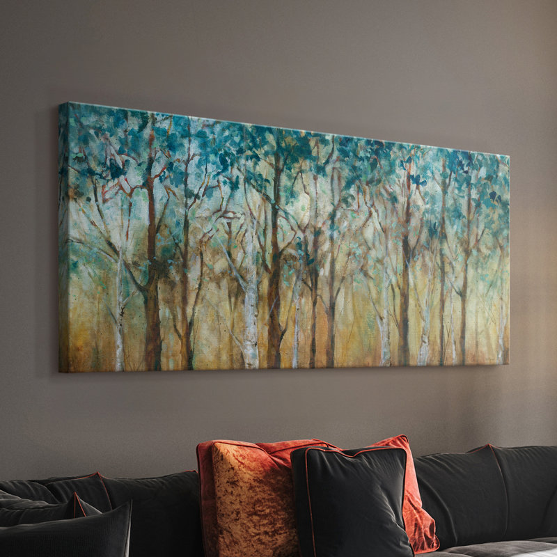 Sunlit Birch Grove - Toile tendue avec châssis - Prêt à accrocher, H 16 po x l 32 po