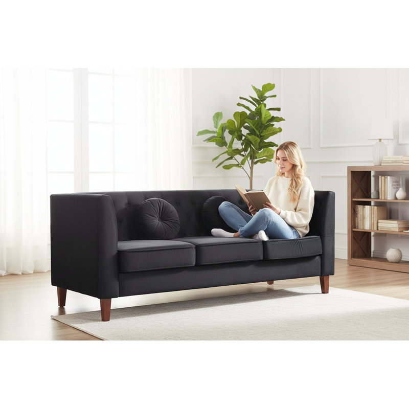Canapé carré en velours de 81,5 po de largeur, Noir